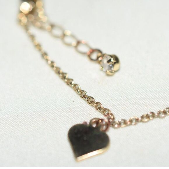 Delicate Heart Charm Gold Tone Link 9" Rhinestone Accent 3" Extension Bracelet - Picture 3 of 4